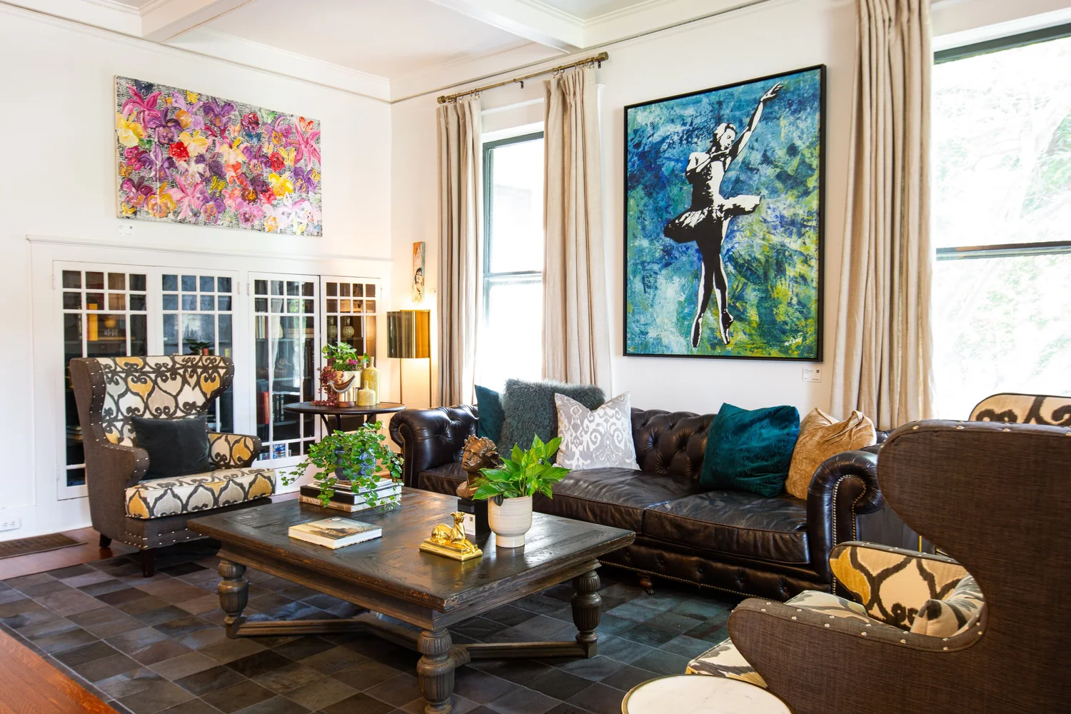 The art-filled living room at Sophie's Gasthaus